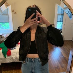 Bomber style rain slick jacket